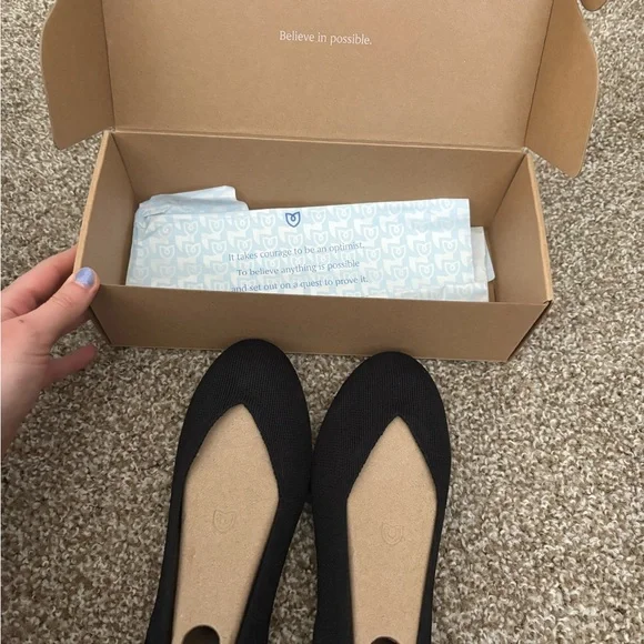 Rothy's The Daily Flat Black Knit Ballet Flats with Blue Heel Trim - Picture 5 of 11